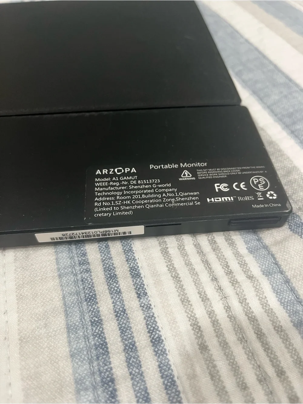 Black Portable Monitor - Slim External Display